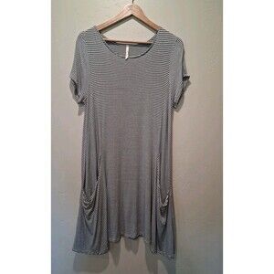 Michael Farrell Wmn's Size L White Black Striped Casual Dress Lagenlook Pockets